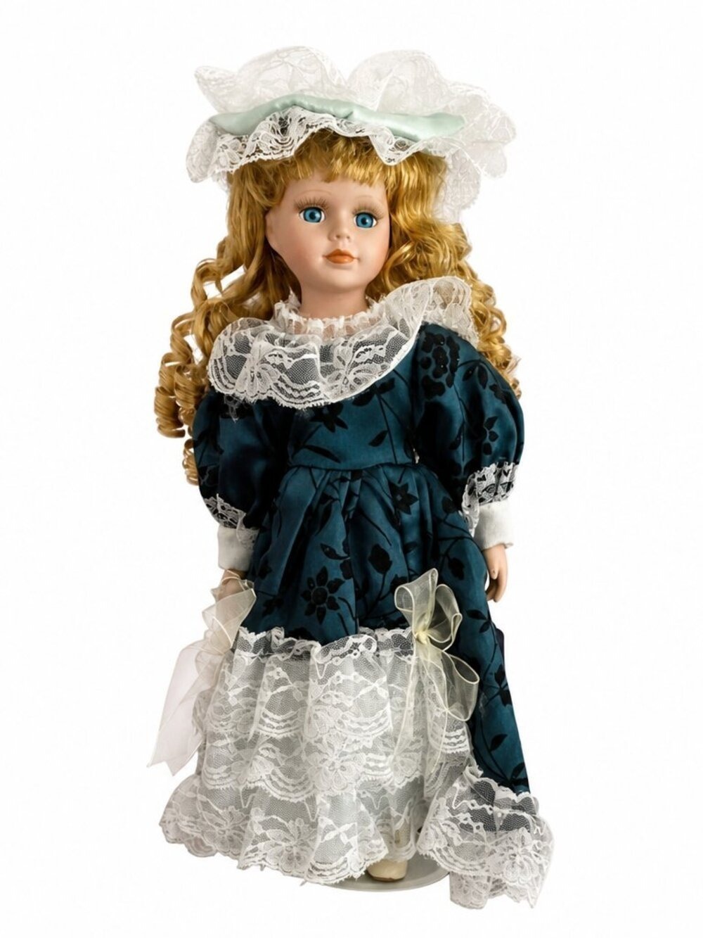SALE--Vintage Ashley Belle Porcelain Doll w/ Stand & COA | Curly Blonde Hair